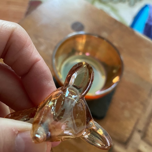 Jeannette Marigold Carnival Glass Fawn Powder Jar & Lid - Picture 2 of 2